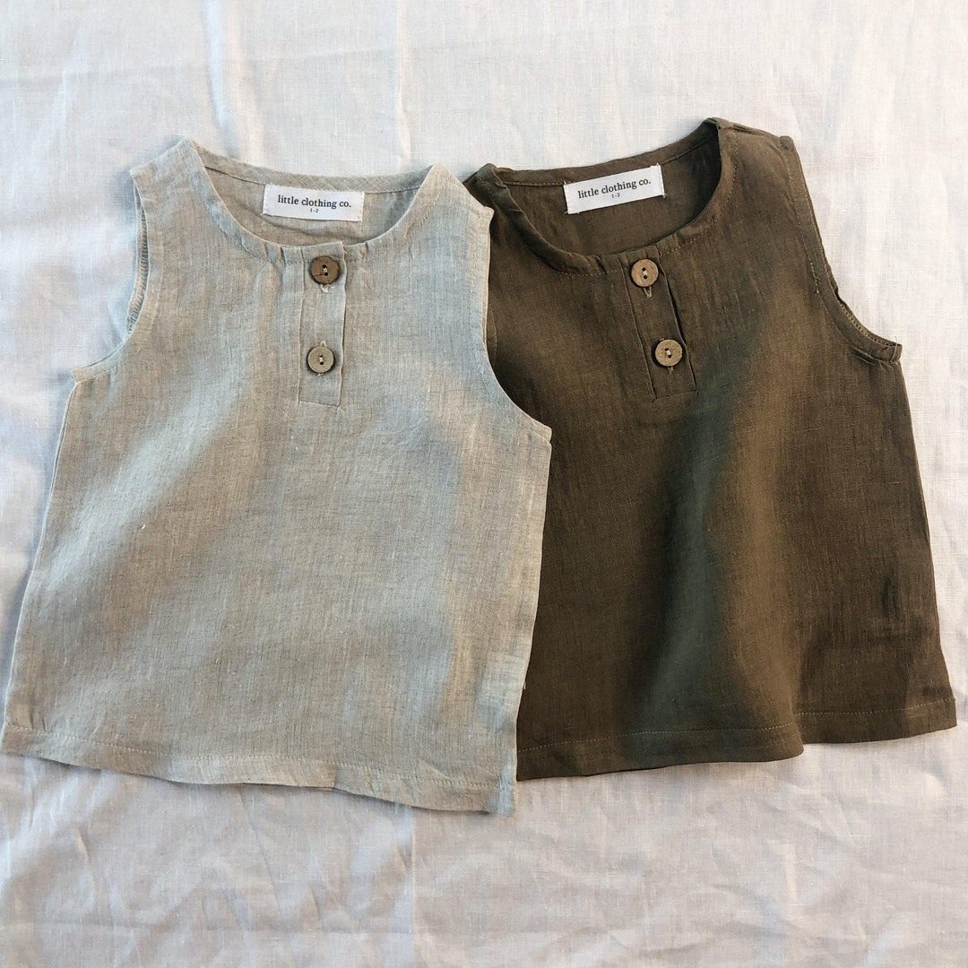 Pure Linen Round Neck Singlets - littleclothingco