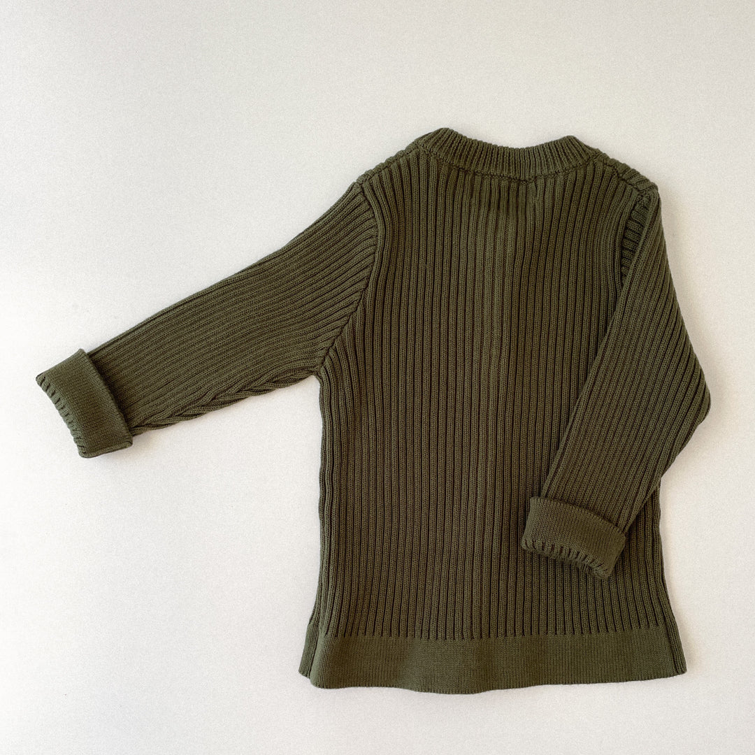 Ribbed Organic Cotton Cardigan in Woodland Green