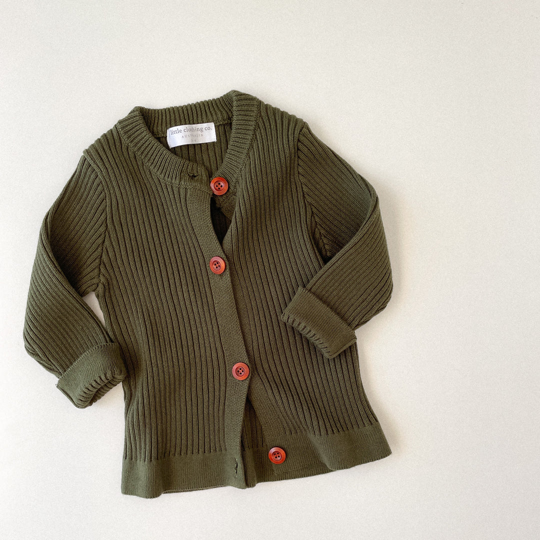 Ribbed Organic Cotton Cardigan in Woodland Green