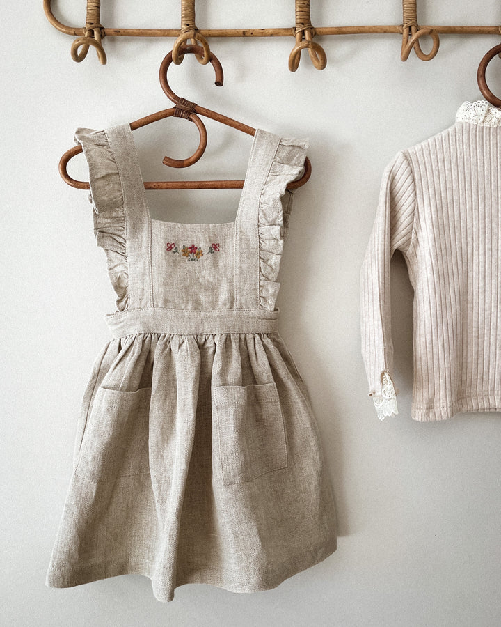 Embroidered Vintage Dreams 100% Linen Pinafore Dress
