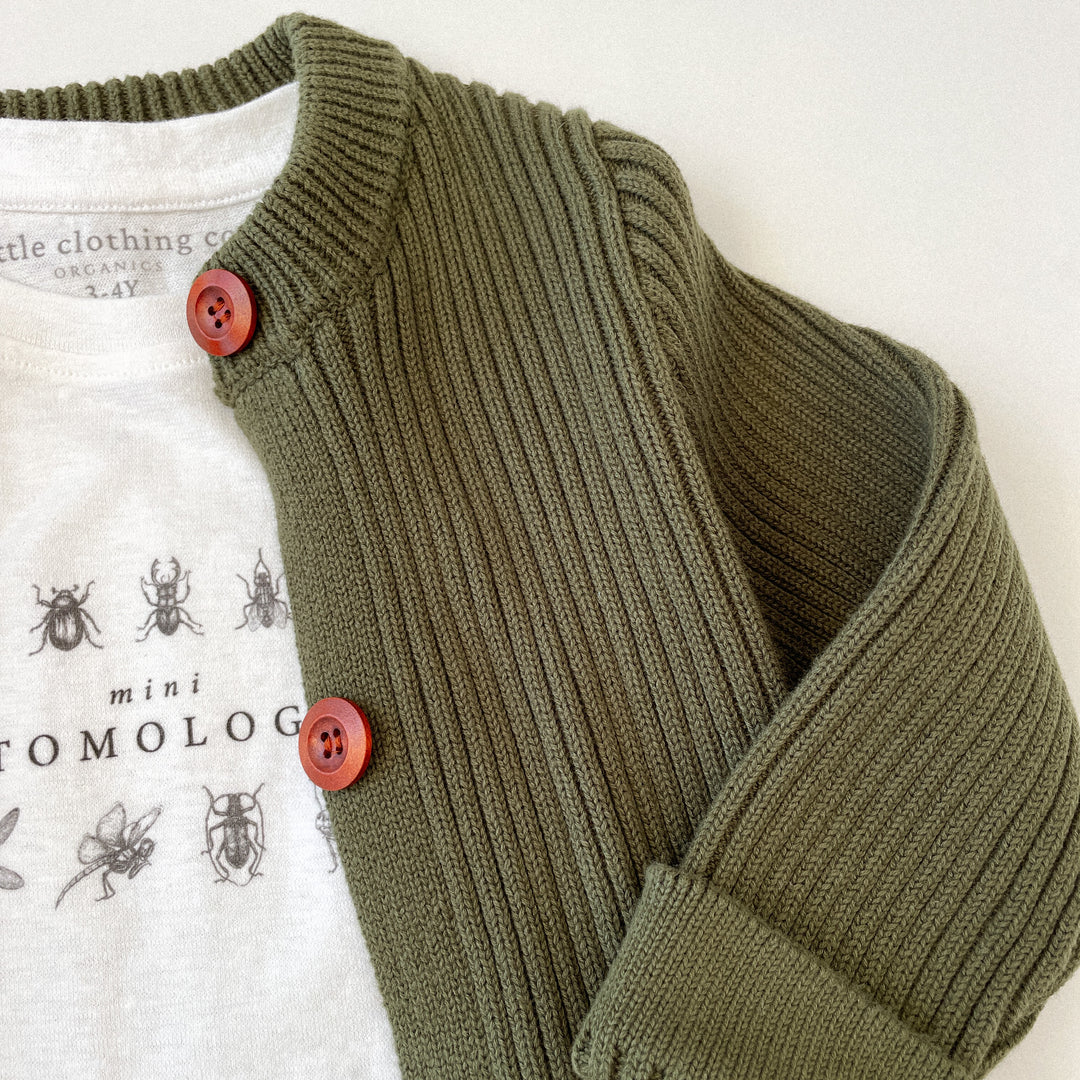 Ribbed Organic Cotton Cardigan in Woodland Green