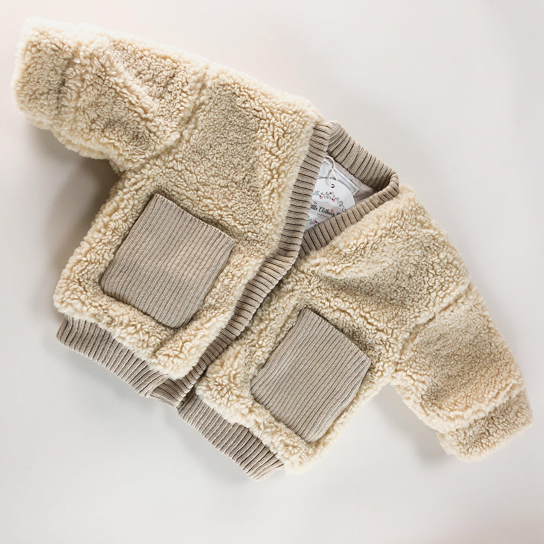 Rory Teddy Bear Jacket in Pink & Oatmeal - littleclothingco