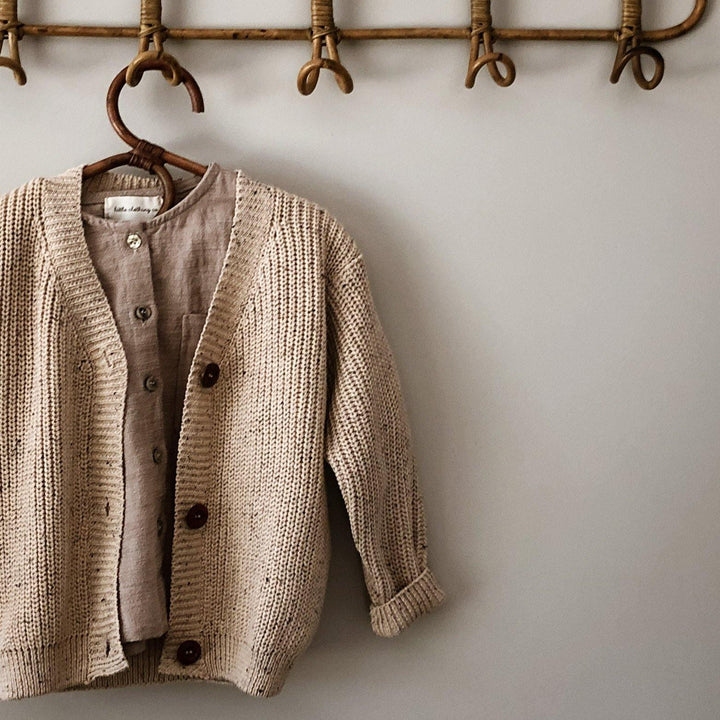 Chunky Rib Speckle Knit Cardigan in Oatmeal - littleclothingco