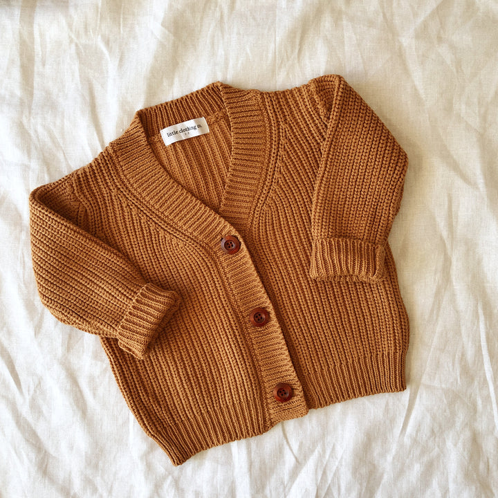 CLEARANCE - SIZE 4-5 & 5-7 - Chunky Rib Knit Cardigan in Vintage Gold