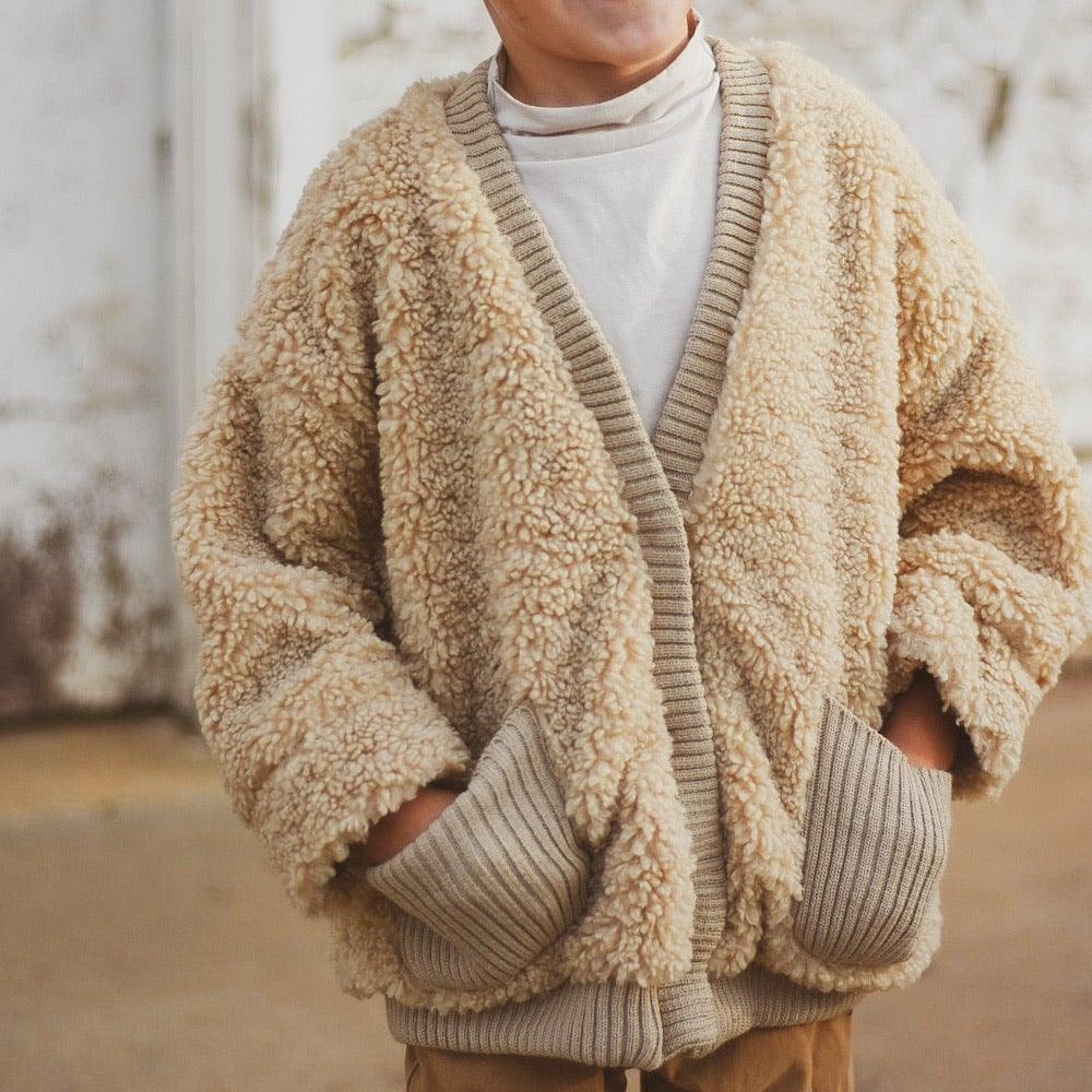 Rory Teddy Bear Jacket in Pink & Oatmeal - littleclothingco