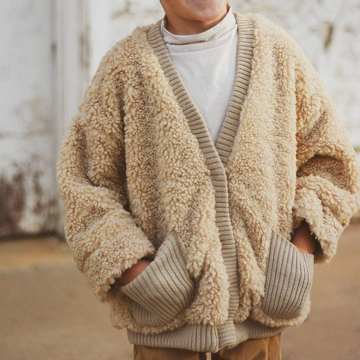 Rory Teddy Bear Jacket in Pink & Oatmeal - littleclothingco