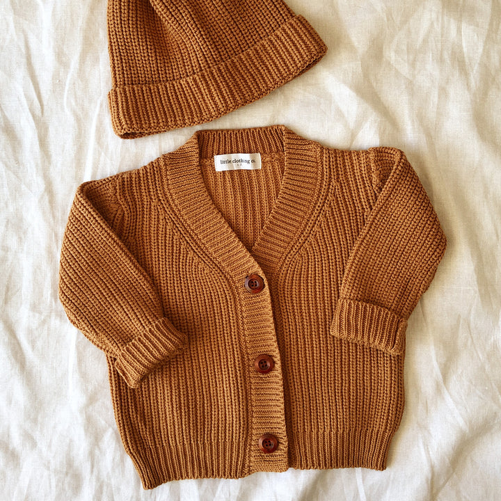 CLEARANCE - SIZE 4-5 & 5-7 - Chunky Rib Knit Cardigan in Vintage Gold