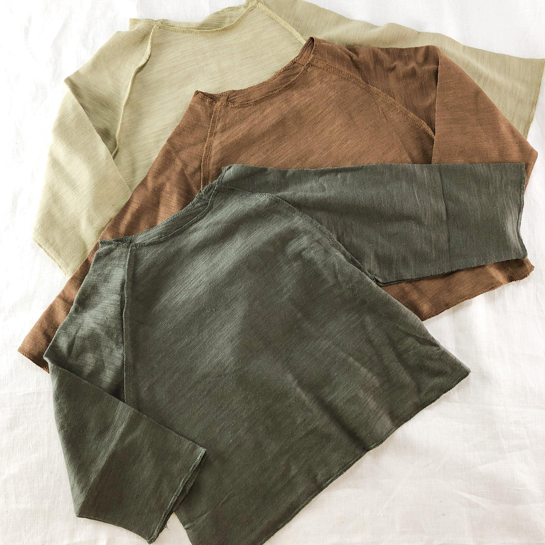 Slub Cotton Long Sleeve T-Shirt with Raw Edging - littleclothingco