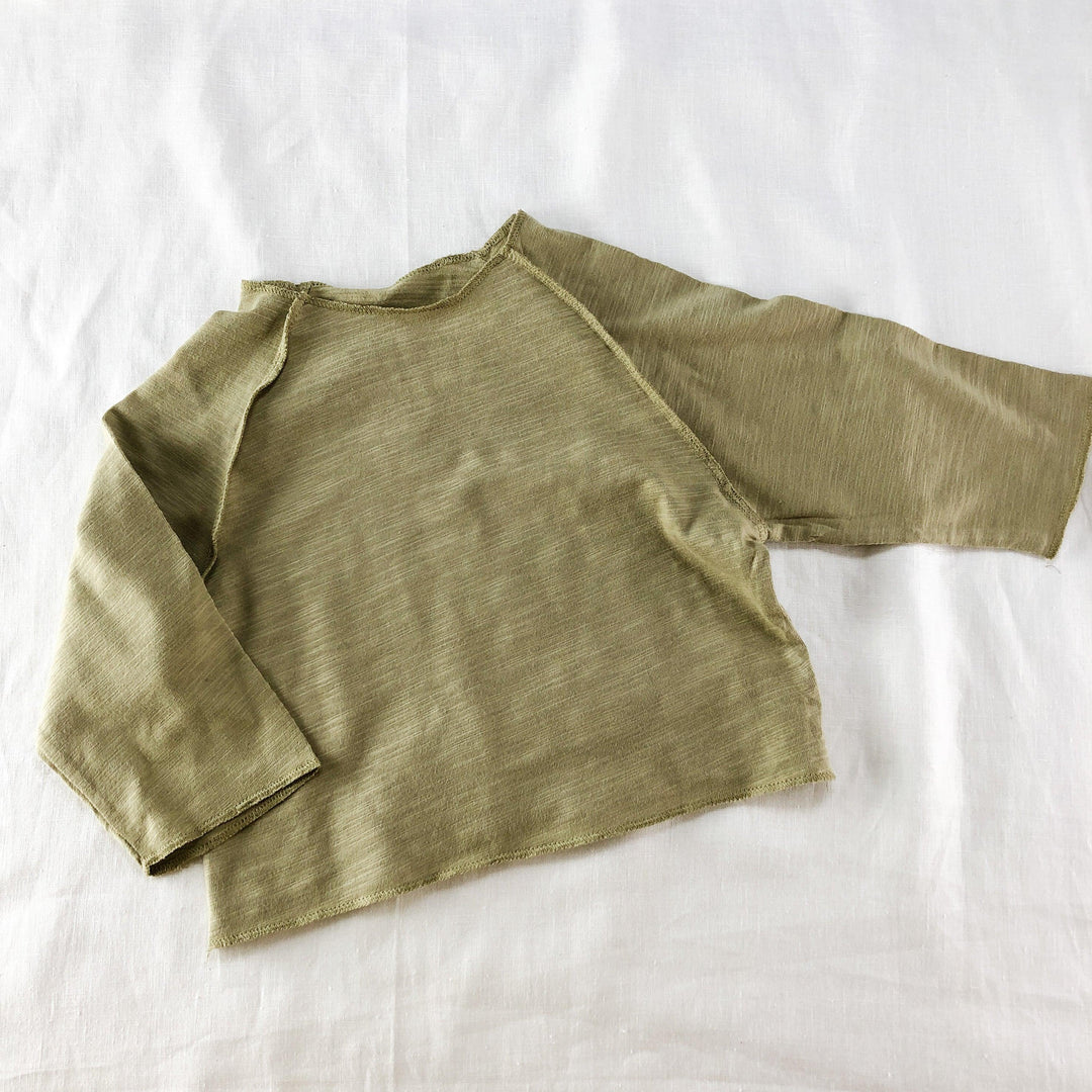 Slub Cotton Long Sleeve T-Shirt with Raw Edging - littleclothingco