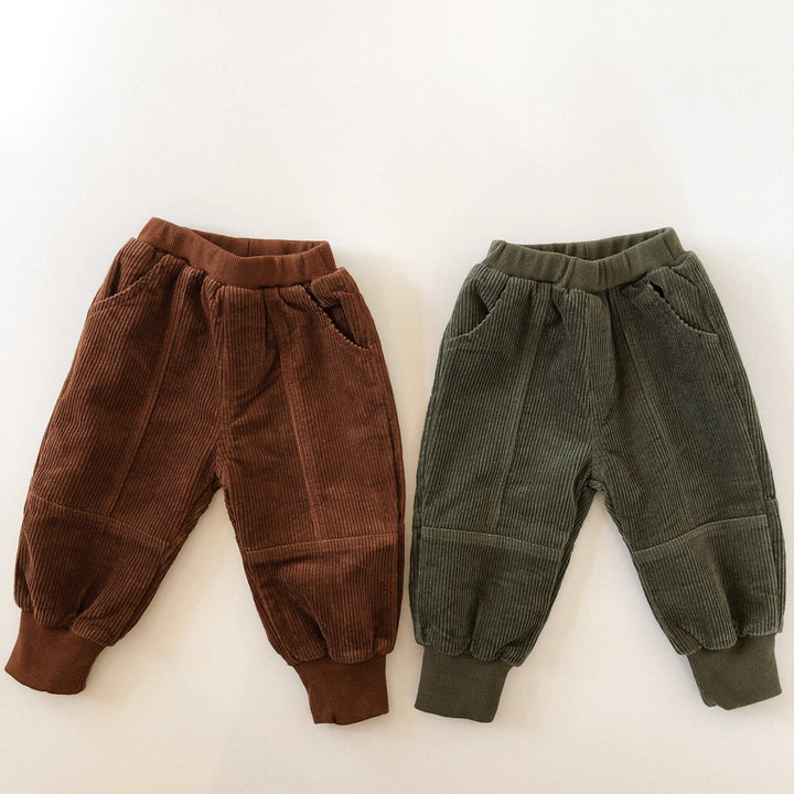 Panelled Corduroy Pants with Ribbed Cuffs