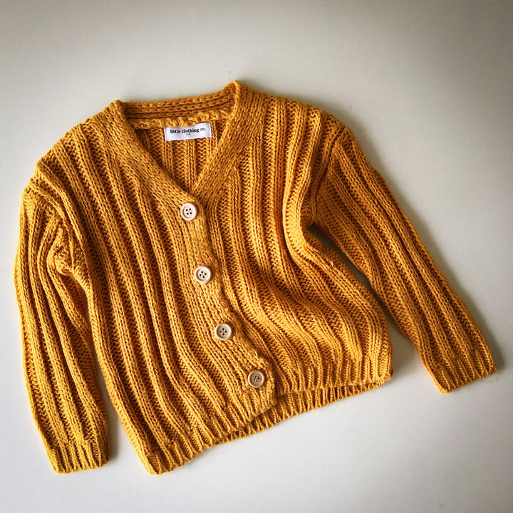 Vintage Inspired Mustard Rib Wool Cardigan
